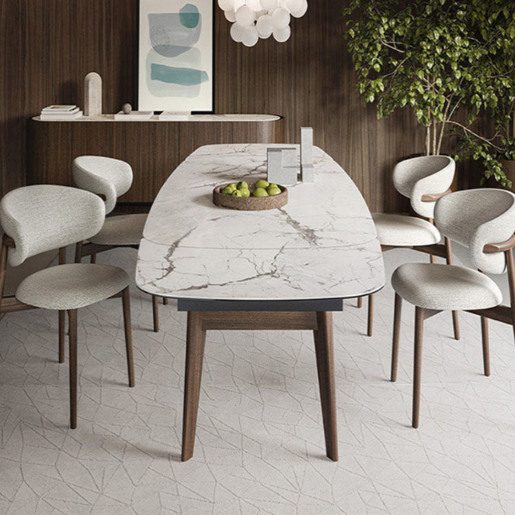 Upholstered Arm Chair Modern Style Open Back Dining Chair with Wood Legs