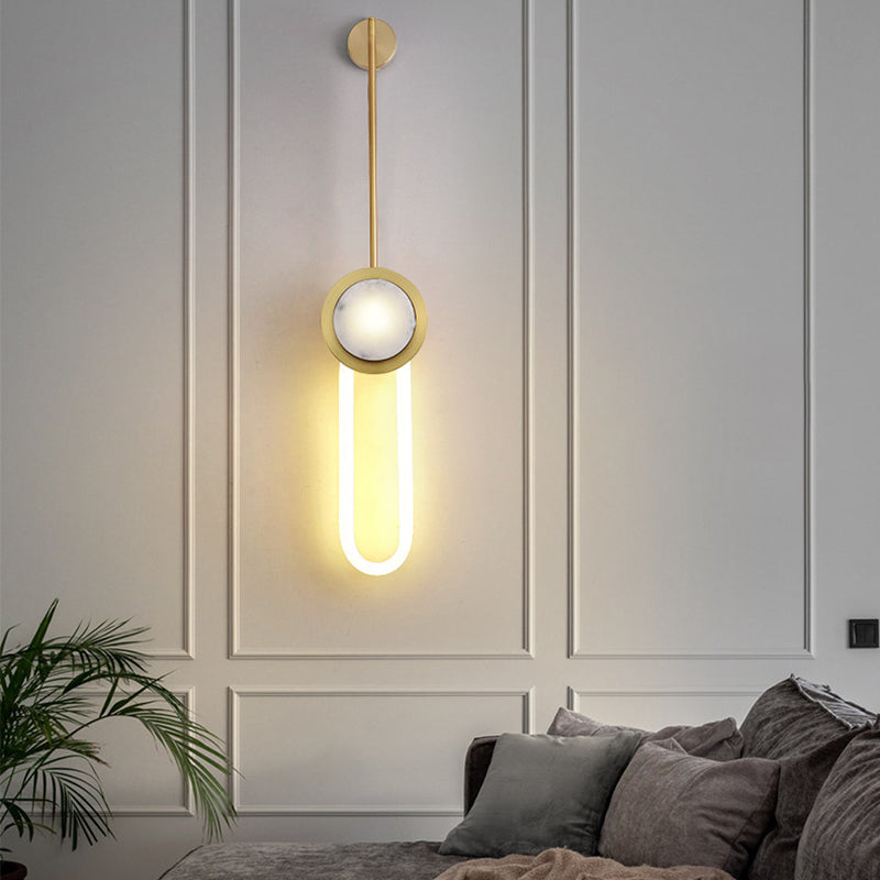 Gold LED Wall Sconce 1 - Light Brass and Stone Modern Wall Armed Sconce