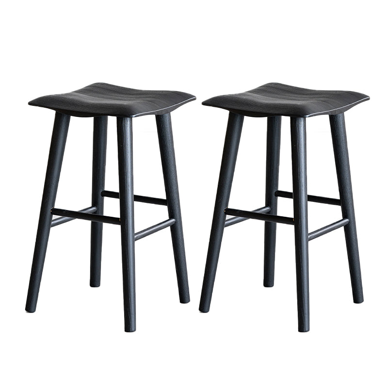 Solid Wood Bar Stools Black Backless Dining Stools with Footrest