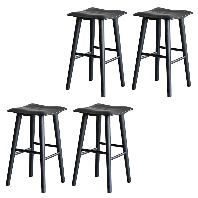 Solid Wood Bar Stools Black Backless Dining Stools with Footrest