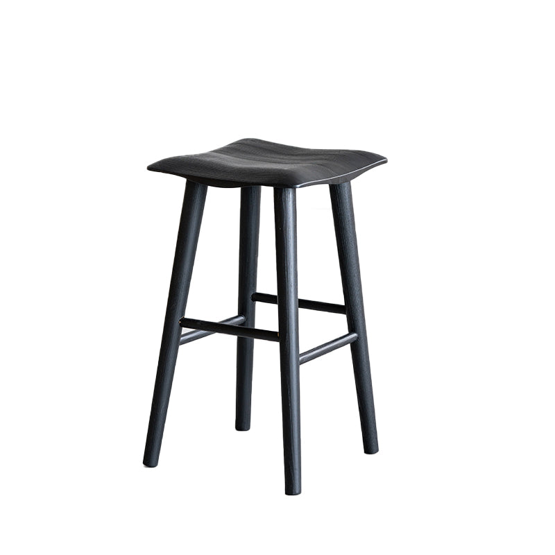 Solid Wood Bar Stools Black Backless Dining Stools with Footrest