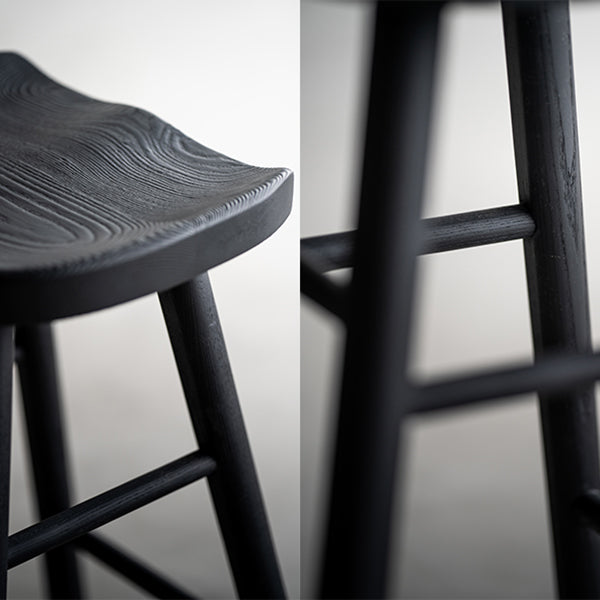 Solid Wood Bar Stools Black Backless Dining Stools with Footrest