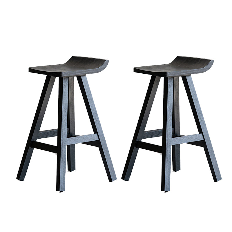 Solid Wood Bar Stools Black Backless Dining Stools with Footrest