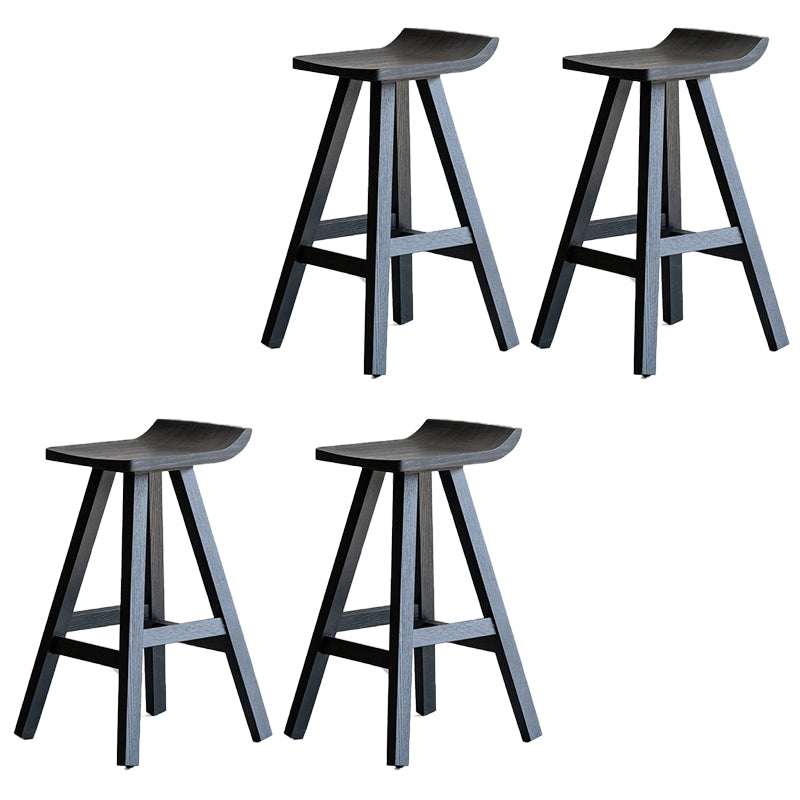 Solid Wood Bar Stools Black Backless Dining Stools with Footrest