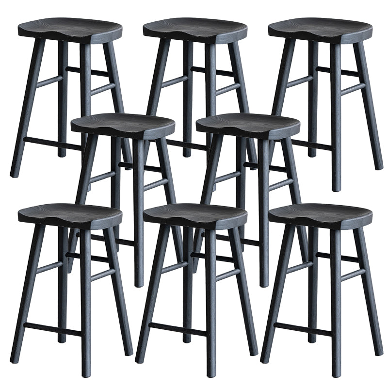 Solid Wood Bar Stools Black Backless Dining Stools with Footrest