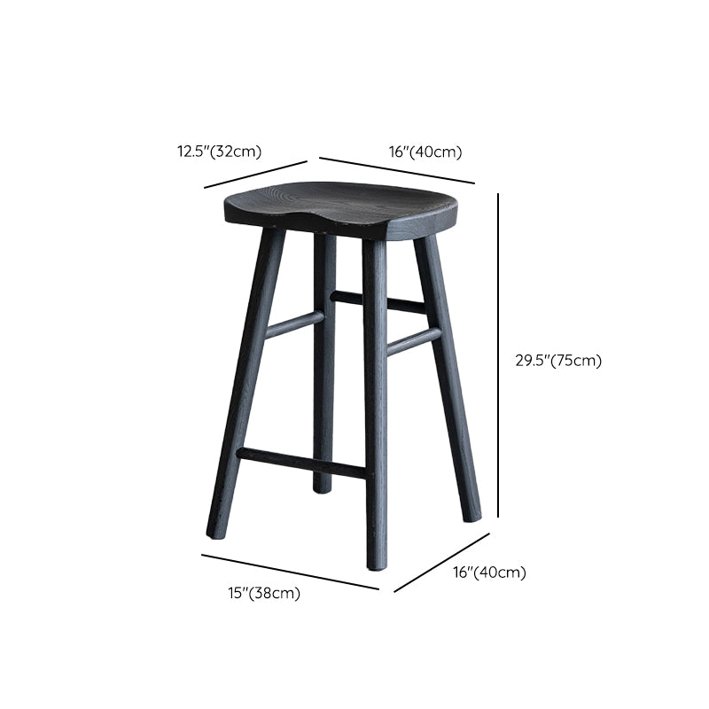 Solid Wood Bar Stools Black Backless Dining Stools with Footrest