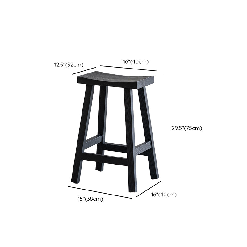 Solid Wood Bar Stools Black Backless Dining Stools with Footrest