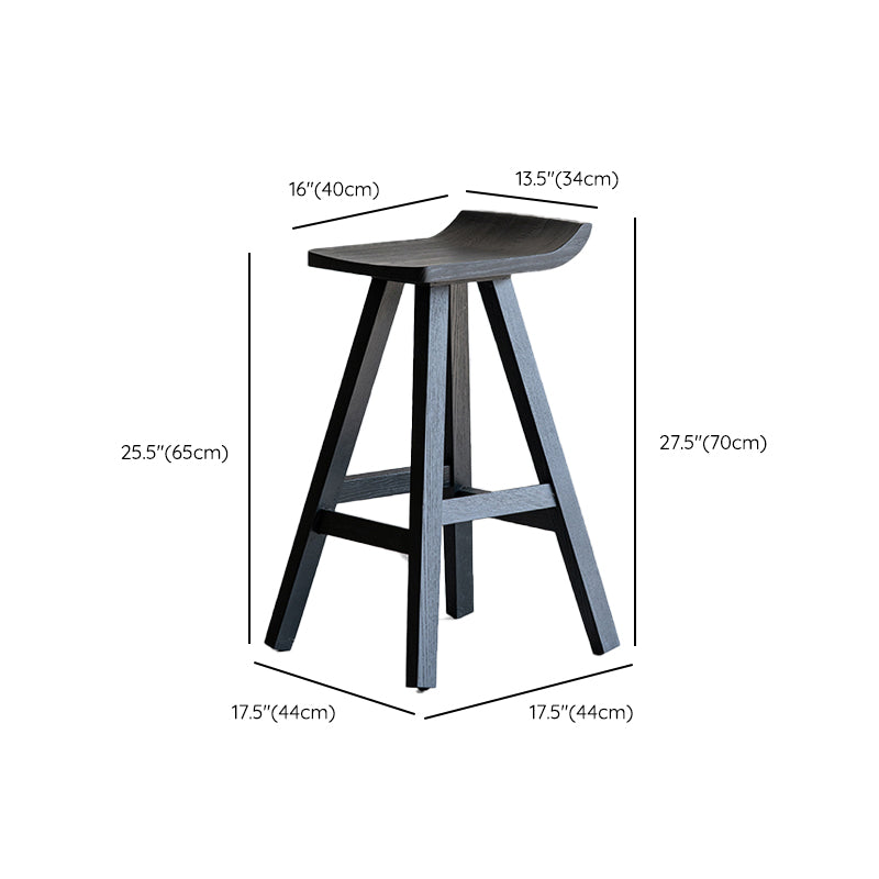 Solid Wood Bar Stools Black Backless Dining Stools with Footrest