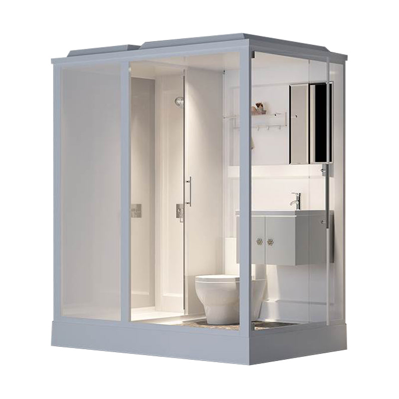 White Shower Stall Framed Single Sliding Rectangle Shower Kit