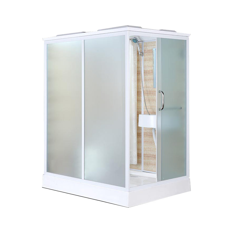 White Shower Stall Framed Single Sliding Rectangle Shower Kit