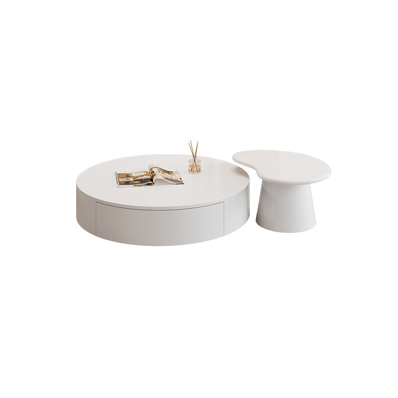 White Coffee Table Wooden 2 Piece Nesting Tables with Storage Drawer