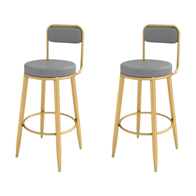 Grey Upholstered Dining Stool Low Back Bar Stool with Gold Metal Base