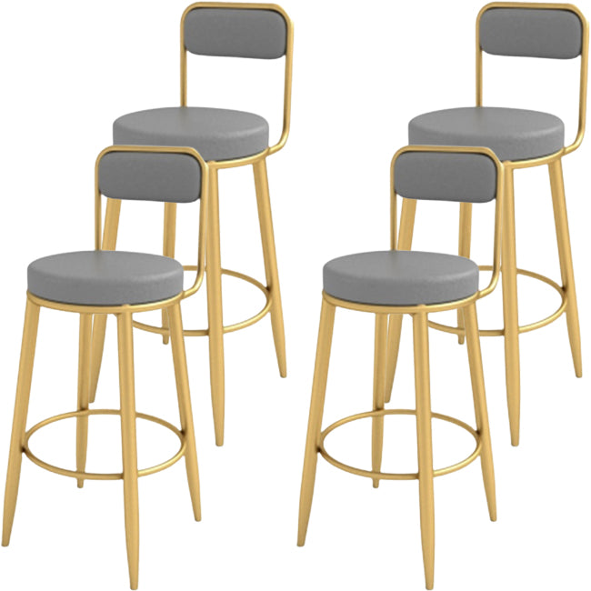 Grey Upholstered Dining Stool Low Back Bar Stool with Gold Metal Base