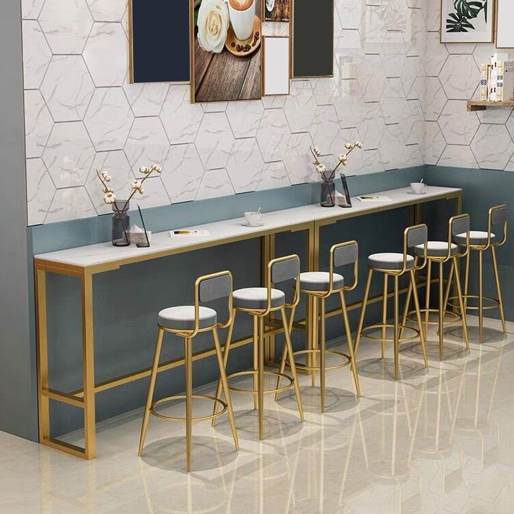 Grey Upholstered Dining Stool Low Back Bar Stool with Gold Metal Base