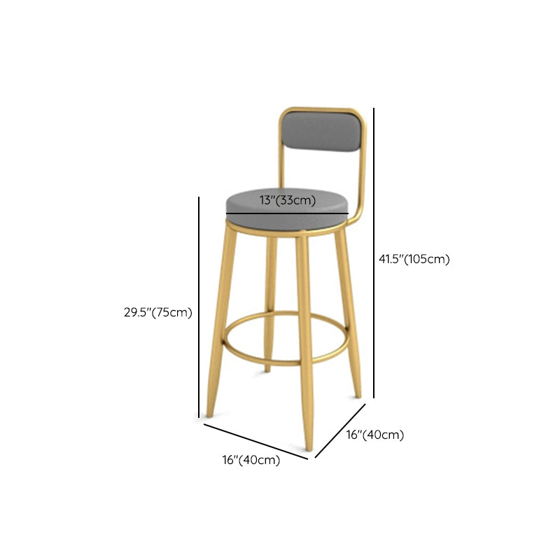Grey Upholstered Dining Stool Low Back Bar Stool with Gold Metal Base