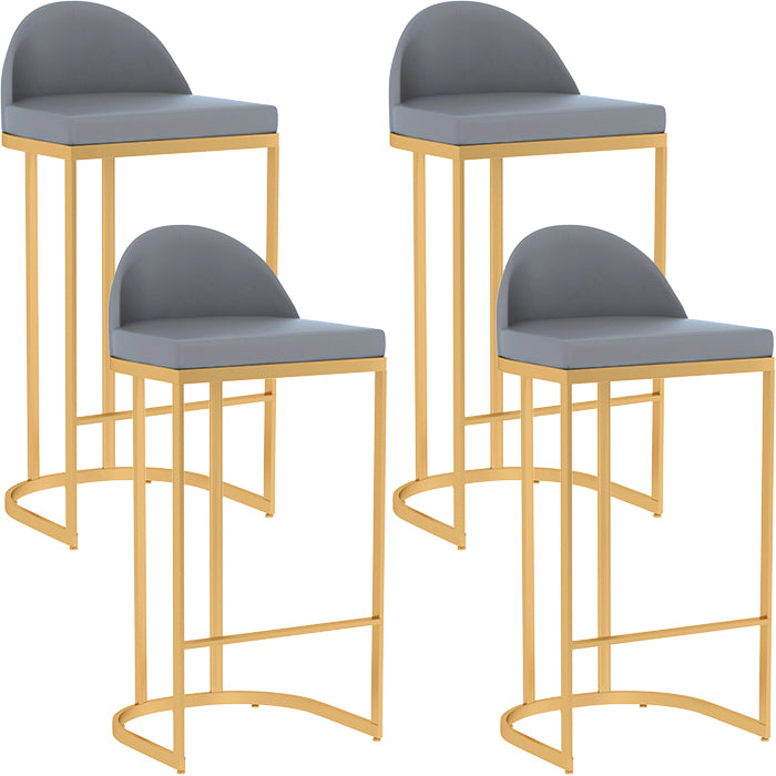 Grey Faux Leather Dining Stool Low Back Bar Stool with Metal Base