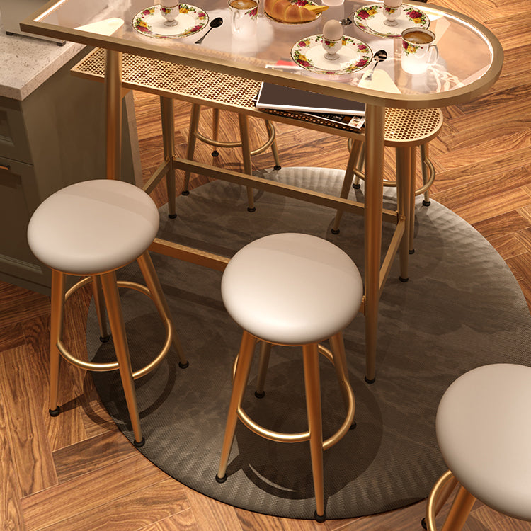Round Faux Leather Dining Stool Backless Bar Stool with Metal Base
