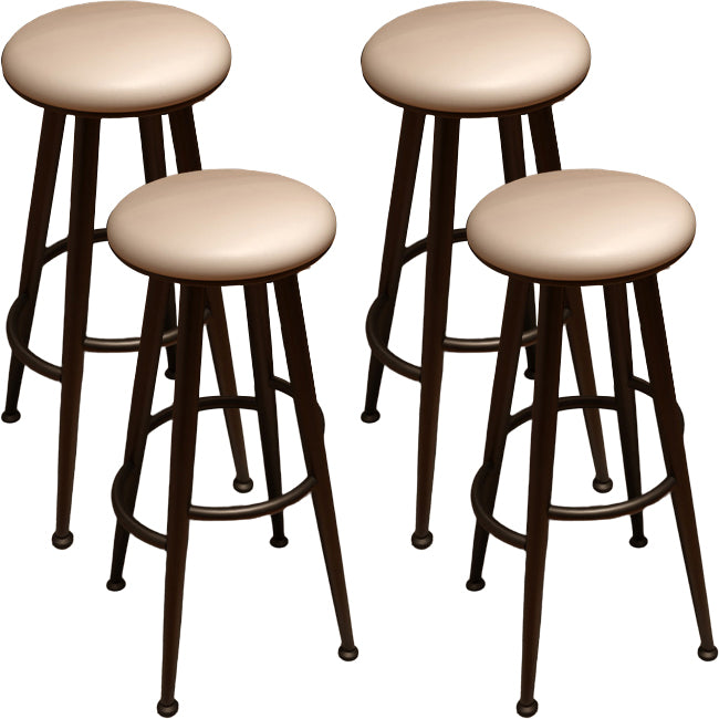 Round Faux Leather Dining Stool Backless Bar Stool with Metal Base