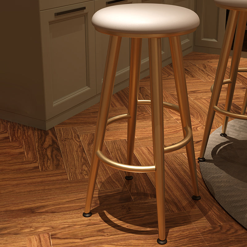 Round Faux Leather Dining Stool Backless Bar Stool with Metal Base