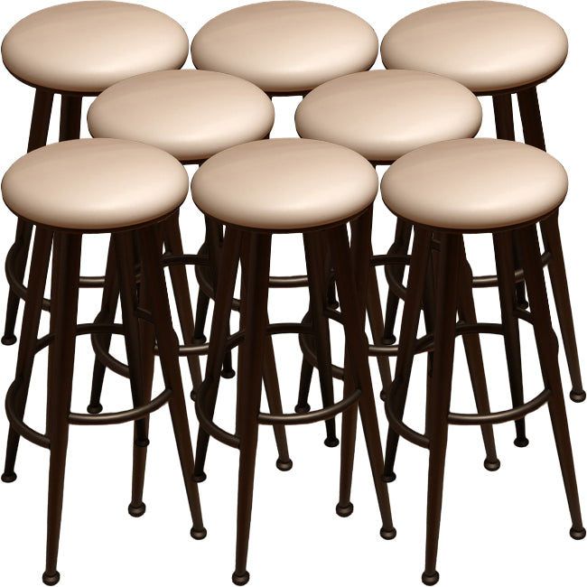 Round Faux Leather Dining Stool Backless Bar Stool with Metal Base
