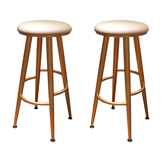 Round Faux Leather Dining Stool Backless Bar Stool with Metal Base