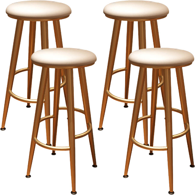 Round Faux Leather Dining Stool Backless Bar Stool with Metal Base