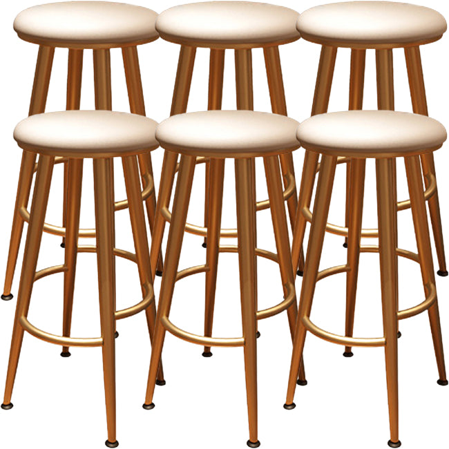 Round Faux Leather Dining Stool Backless Bar Stool with Metal Base