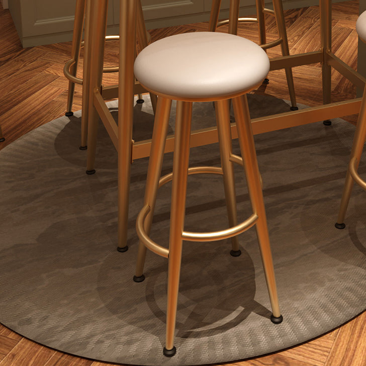 Round Faux Leather Dining Stool Backless Bar Stool with Metal Base