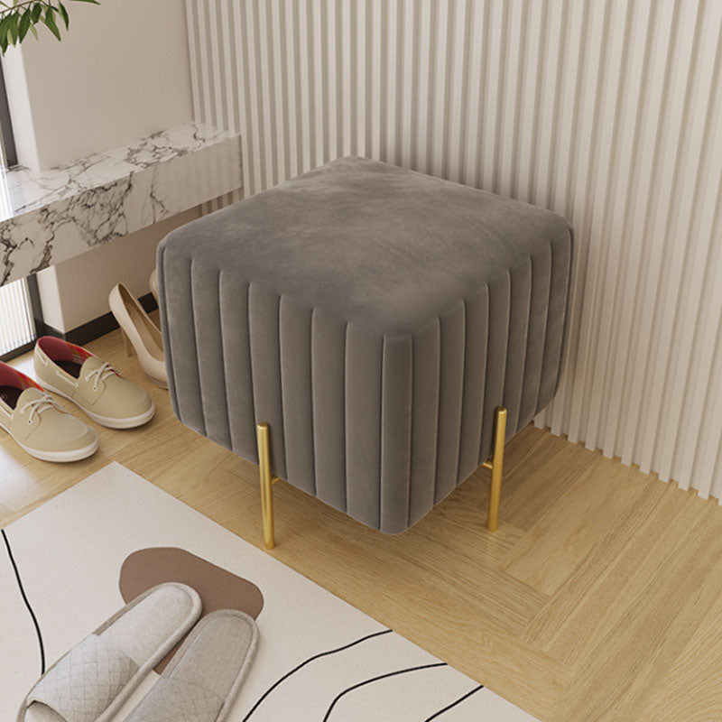 Contemporary Pouf Ottoman Velvet Upholstered Solid Color Square Ottoman with Metal Legs