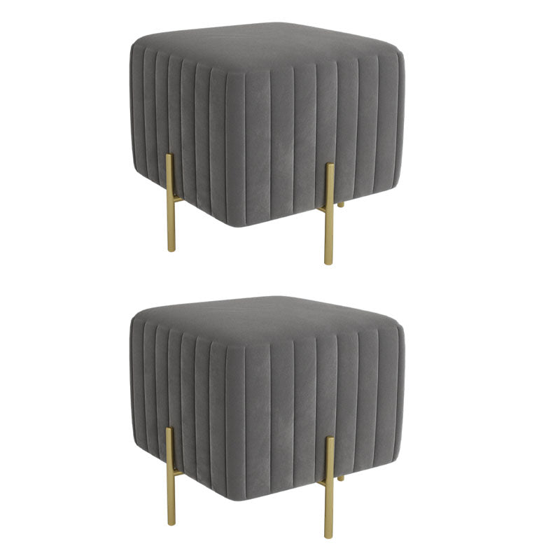 Contemporary Pouf Ottoman Velvet Upholstered Solid Color Square Ottoman with Metal Legs