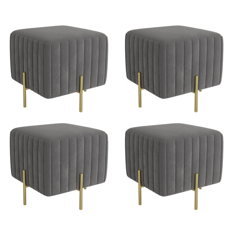 Contemporary Pouf Ottoman Velvet Upholstered Solid Color Square Ottoman with Metal Legs
