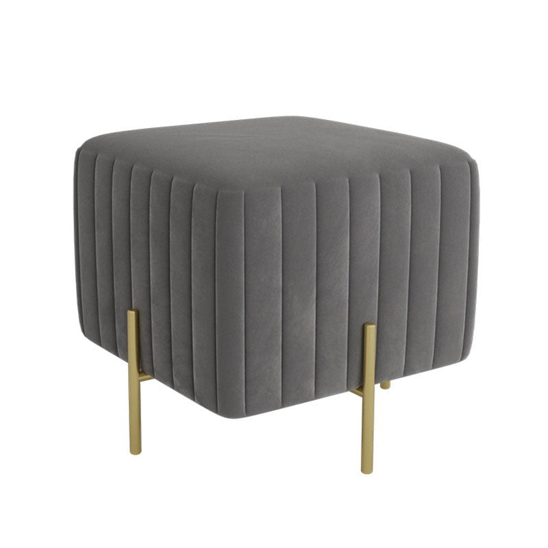 Contemporary Pouf Ottoman Velvet Upholstered Solid Color Square Ottoman with Metal Legs