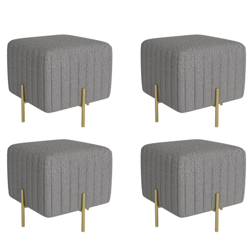 Contemporary Pouf Ottoman Velvet Upholstered Solid Color Square Ottoman with Metal Legs