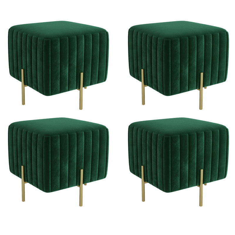 Contemporary Pouf Ottoman Velvet Upholstered Solid Color Square Ottoman with Metal Legs
