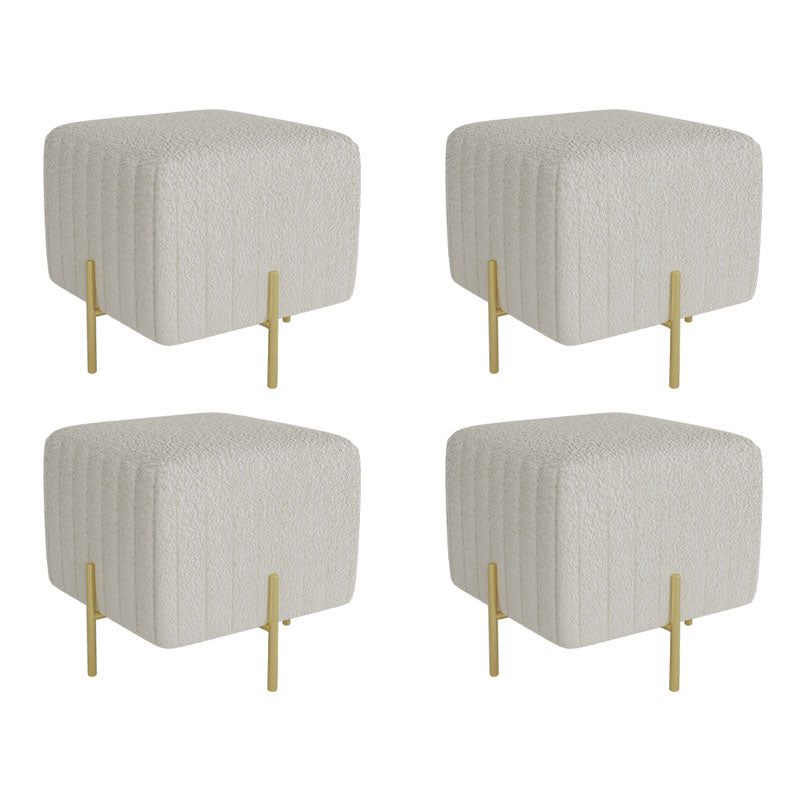 Contemporary Pouf Ottoman Velvet Upholstered Solid Color Square Ottoman with Metal Legs