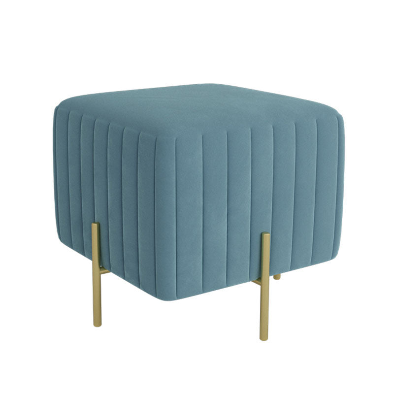 Contemporary Pouf Ottoman Velvet Upholstered Solid Color Square Ottoman with Metal Legs