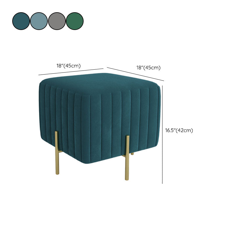 Contemporary Pouf Ottoman Velvet Upholstered Solid Color Square Ottoman with Metal Legs