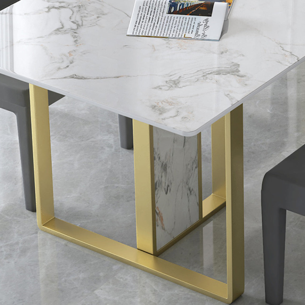 Glam Style Dinette Set 1/5/7 Pcs Dining Set with Rectangle Stone Table