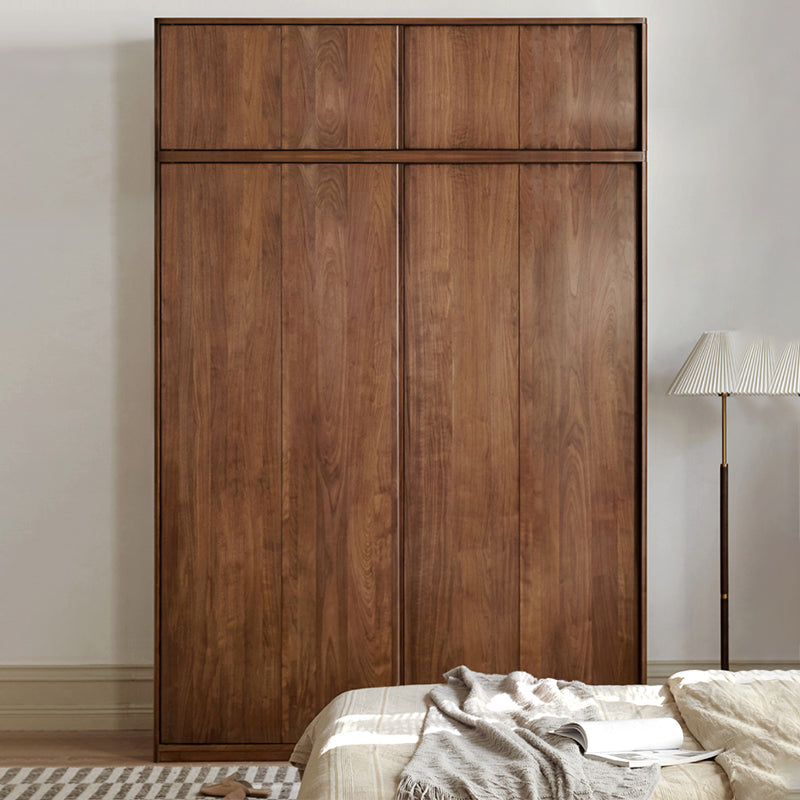 Walnut Solid Wood Wardrobe Freestanding Wardrobe with Sliding Doors