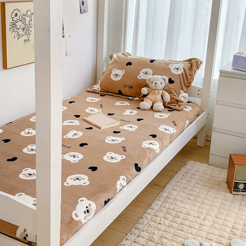 Animal Print Bed Sheet Set Modern Flannel Fitted Sheet for Bedroom