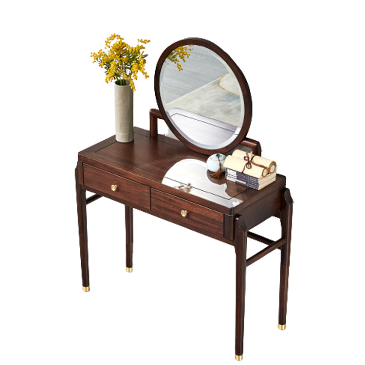 Traditions Solid Wood Vanity Set with Stool Set Brown Dresser with 2-Drawer and Mirror