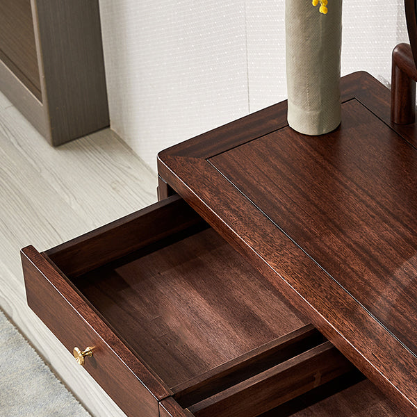Traditions Solid Wood Vanity Set with Stool Set Brown Dresser with 2-Drawer and Mirror