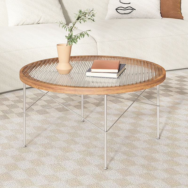 Tropical Style Glass Coffee Table Round 4 Legs Cocktail Table