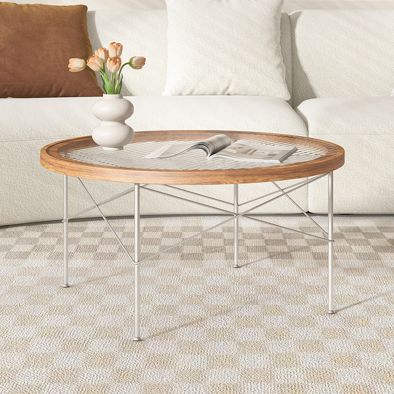 Tropical Style Glass Coffee Table Round 4 Legs Cocktail Table