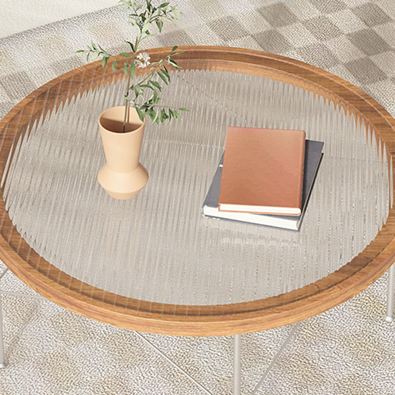 Tropical Style Glass Coffee Table Round 4 Legs Cocktail Table