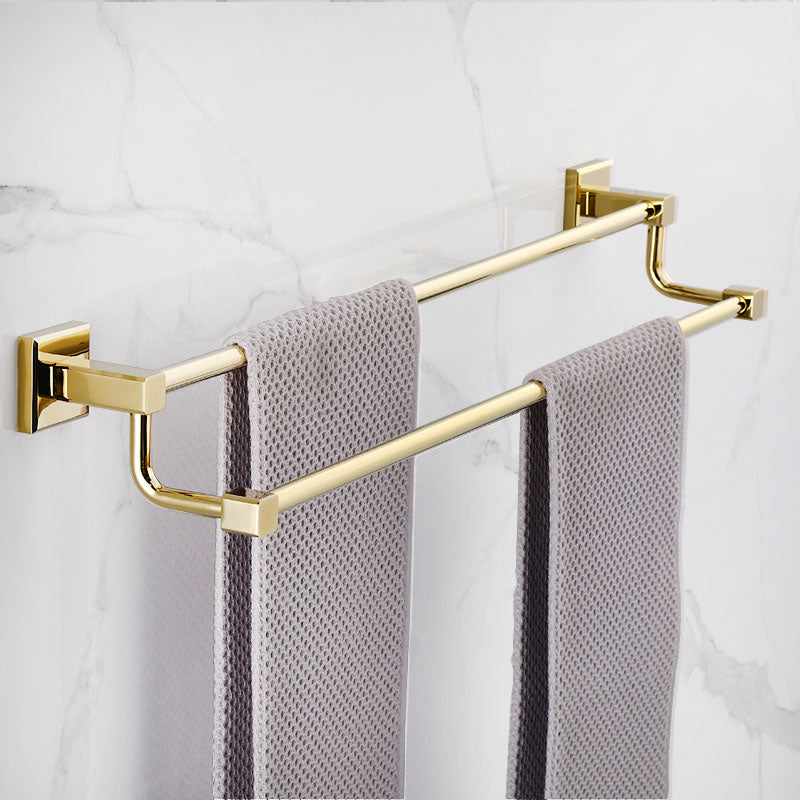 Gold Modern Bathroom Set, Polished Gold, 4 Piece, Towel Bar, Paper Holder