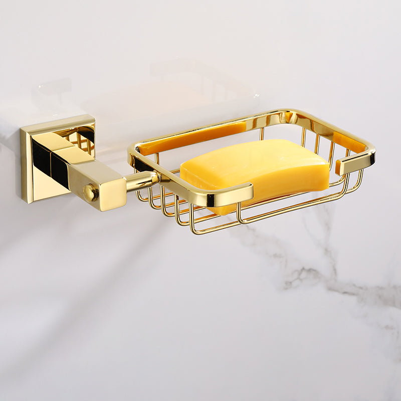 Gold Modern Bathroom Set, Polished Gold, 4 Piece, Towel Bar, Paper Holder