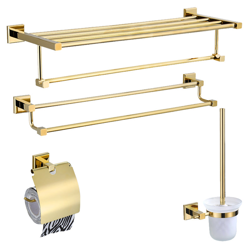 Gold Modern Bathroom Set, Polished Gold, 4 Piece, Towel Bar, Paper Holder