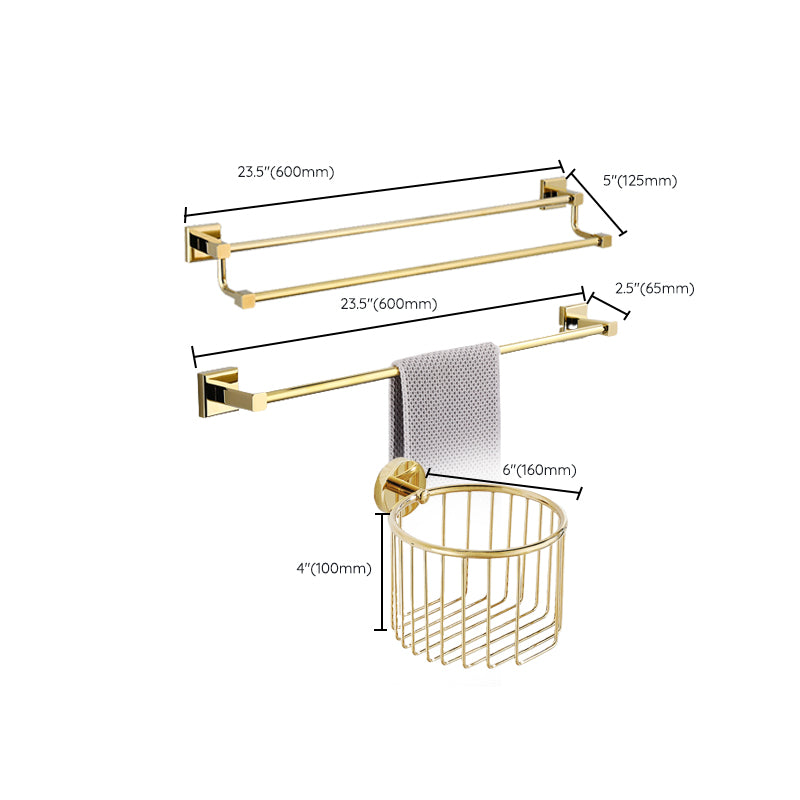 Gold Modern Bathroom Set, Polished Gold, 4 Piece, Towel Bar, Paper Holder