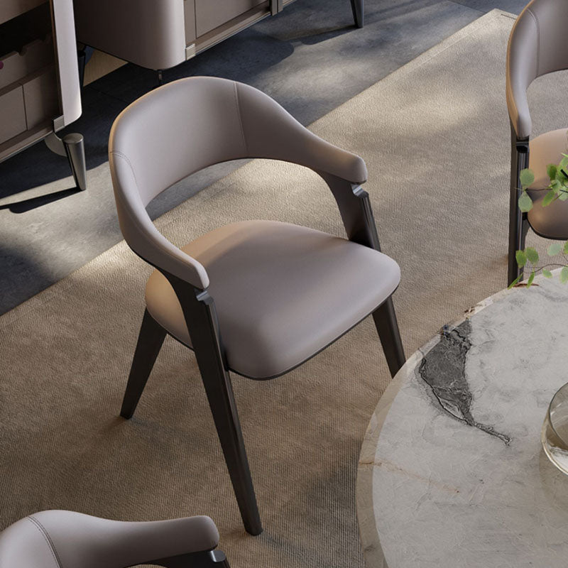 Industrial Style Arm Dining Chair Faux Leather Open Back Dining Chair for Bedroom